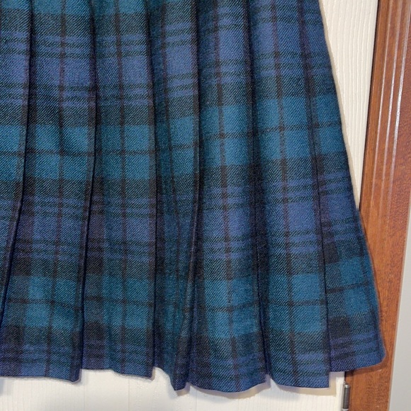 Vintage Plaid Blue & Green 100% Wool Pleated Wrap Kilt Irish Skirt Size 6 - Picture 8 of 16
